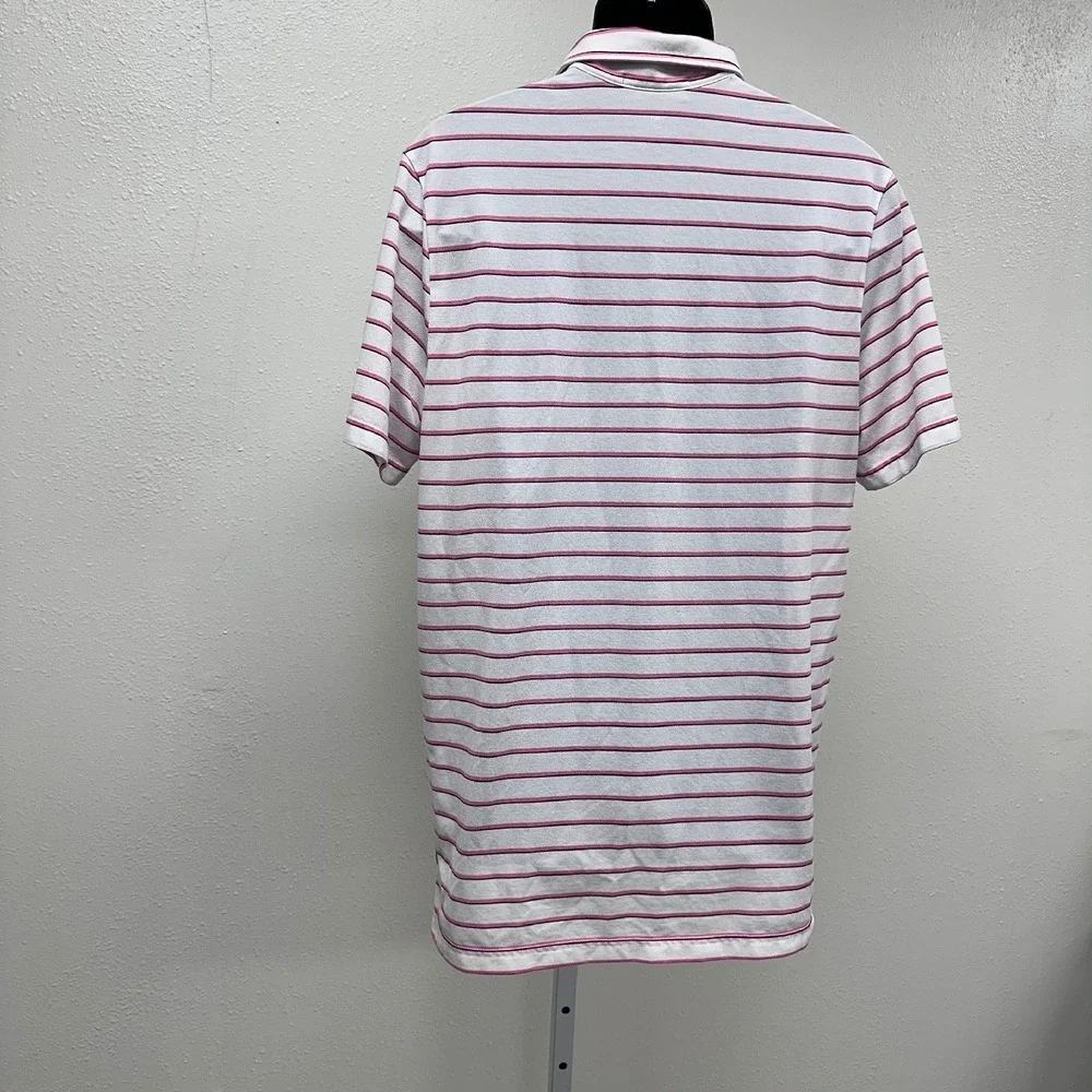 Ralph‎ Lauren Golf Polo Shirt Striped Wicking White/Pink Casual Short Sleeve M